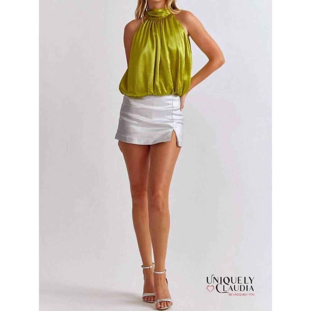 NEW ENTRO carola embellished halter top in martini olive - Picture 8 of 8